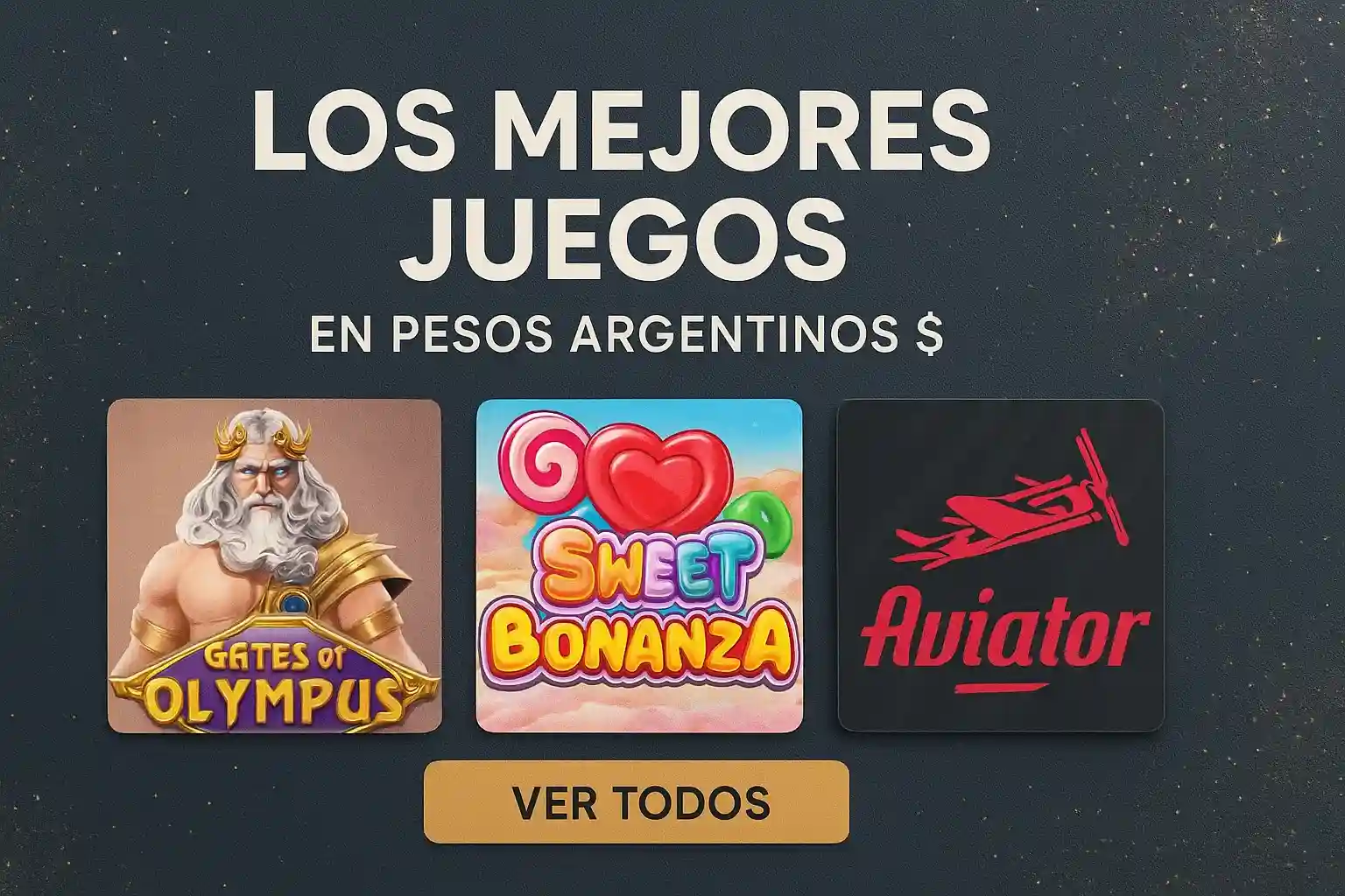 Banner de casino con juegos en pesos argentinos y botón ver todos